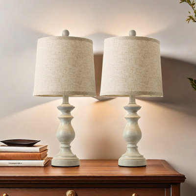 Lampe de table traditionnelle 22 po (ensemble de 2), lampes de chevet rustiques, lampes de bureau avec abat-jour en lin