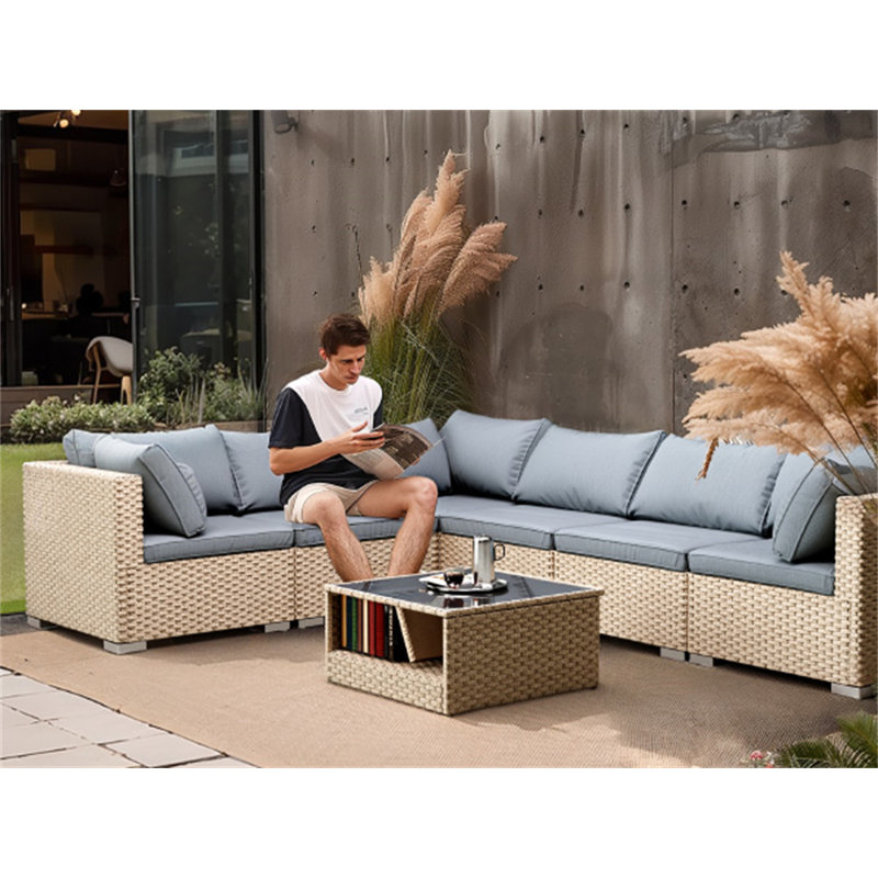Ensemble de meubles de patio 7 pièces, Tissu gris
