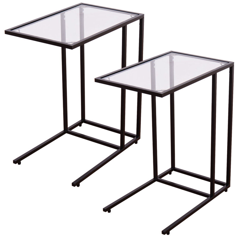 Glass Top C Table Side Table Set