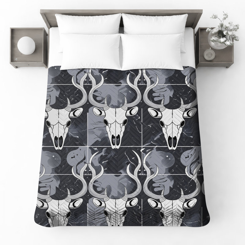 Couvre-lit matelassé à motif de crâne d'antilope toutes tailles, Twin