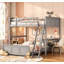 Lit double superposé double avec bureau et rangement, gris, peu encombrant et durable pour les chambres modernes