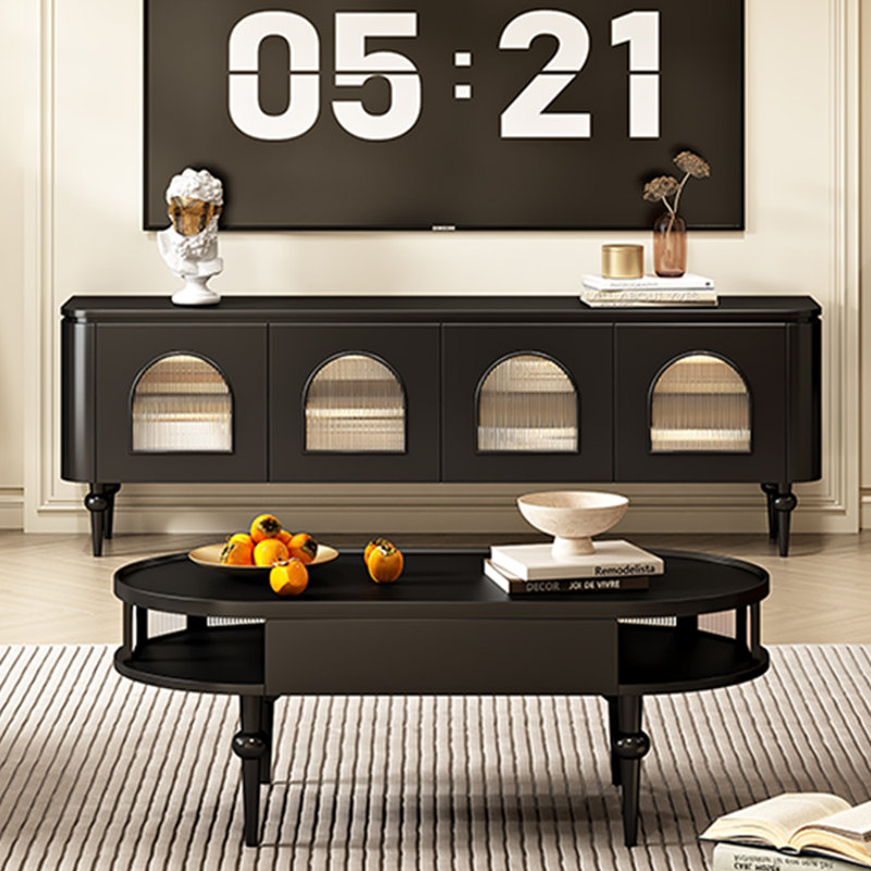 Élégant meuble télé et table basse en bois massif