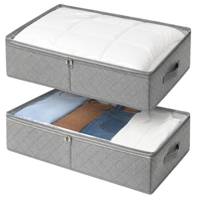 Under Bed Storage Bags with Clear Window & Handles, 24” x 16” x 6",Foldable Closet Organizers, Clothes Blankets Container, Space-saving Storage Bins, with Cardboard Support, Pack of 2, Gray