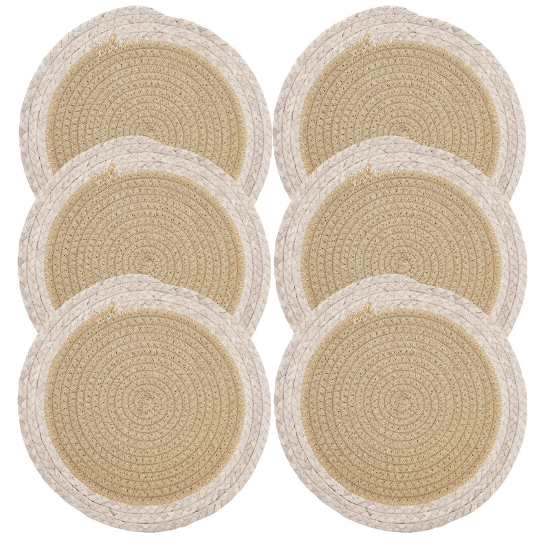 Napperon ultra-épais tissé rond en coton naturel résistant à la chaleur - 9 po x 9 po, Beige