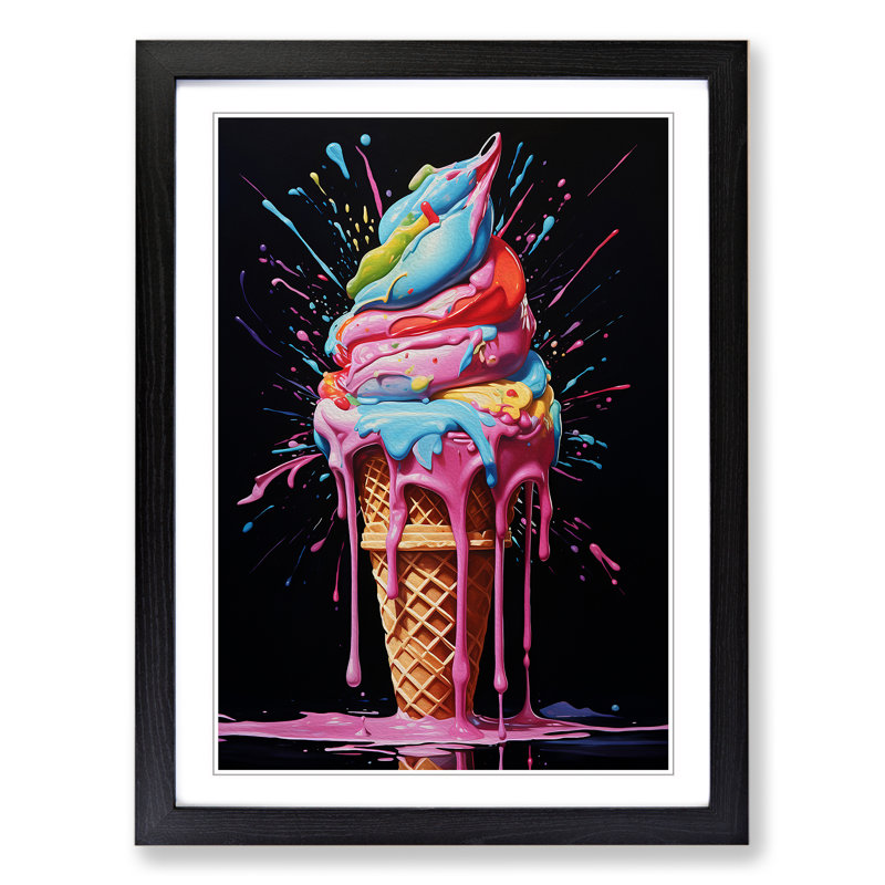 Ice Cream Hard Edge Painting - Single Picture Frame Print on Wood, 46cm H x 34cm W x 2cm D, Black Framed