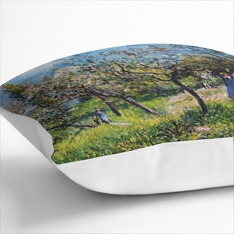 Orchard In Spring Square Throw Cushion, White, 40cm H x 40cm W x 15cm D