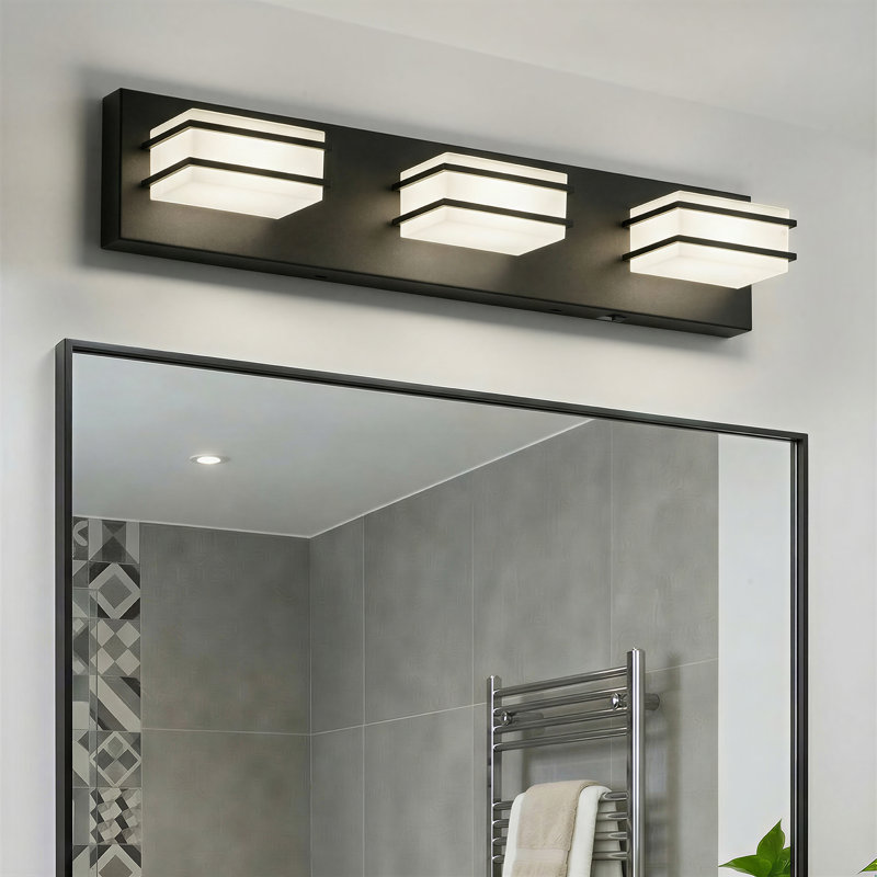Barre d'éclairage à DEL pour meuble-lavabo à DEL 5 tasses, noir mat, 4.33" H x 21.26" W x 4.53" D, Noir mat, Trois lumières