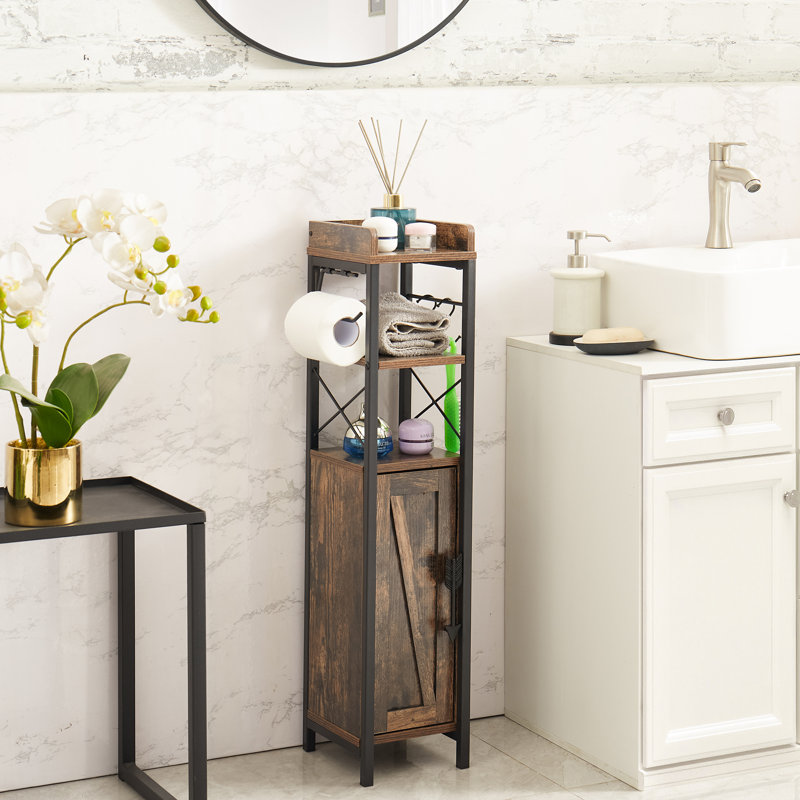 Haslom Freestanding Linen Cabinet, Brown/Black