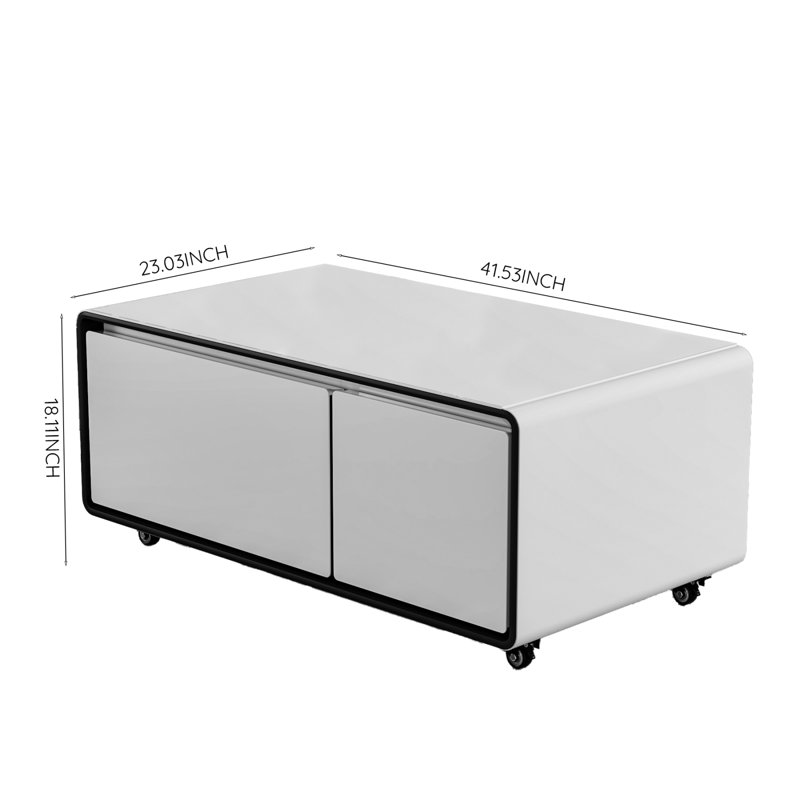 Cullyn 90L Smart Coffee Table with Fridge and Wireless Charging, White