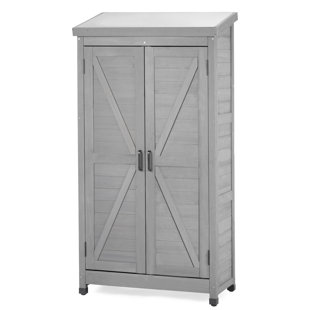58''x30''x18'' Outdoor Wooden Storage Shed With Metal Top Tall Vertical Tool Cabinet