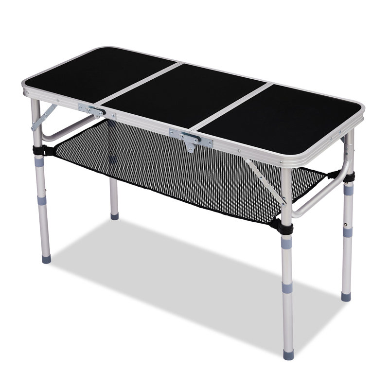 3 pi Table pliante noire en aluminium pour patio avec sac de rangement en filet, Noir