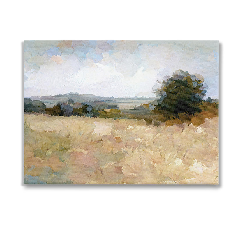 Conception d'art sur toile beige champ champêtre par Gina Kelly, H 36 po x l 48 po