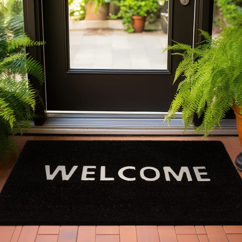 Quanterious Welcome W45 x L75 cm Black Non-Slip Door Mat