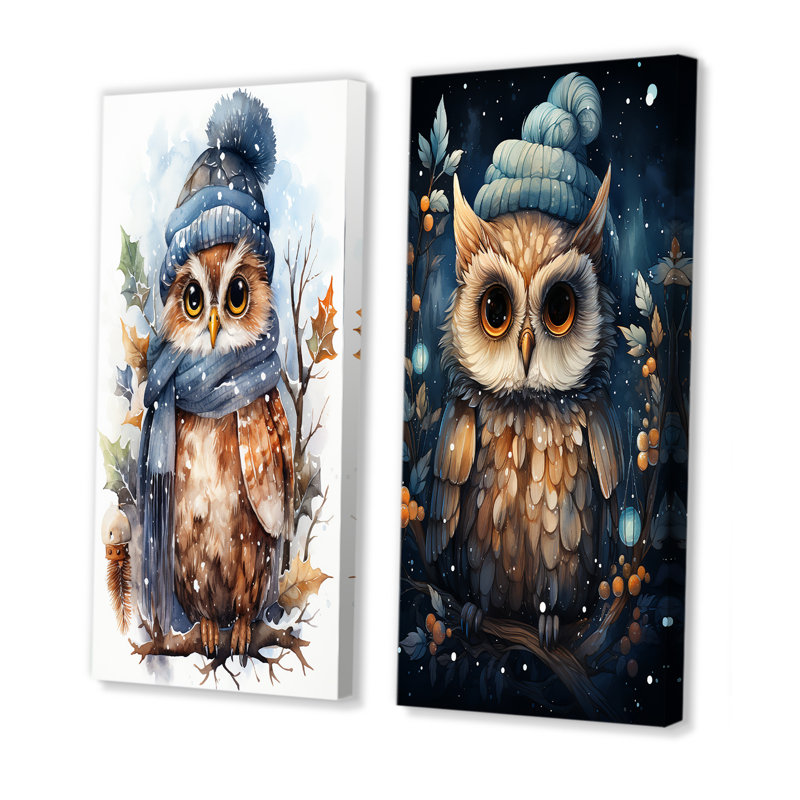 Ensemble de 2 décorations murales Winters Owl Nursery Serenity I - Owl, H 32 po x l 33 po, Toile tendue