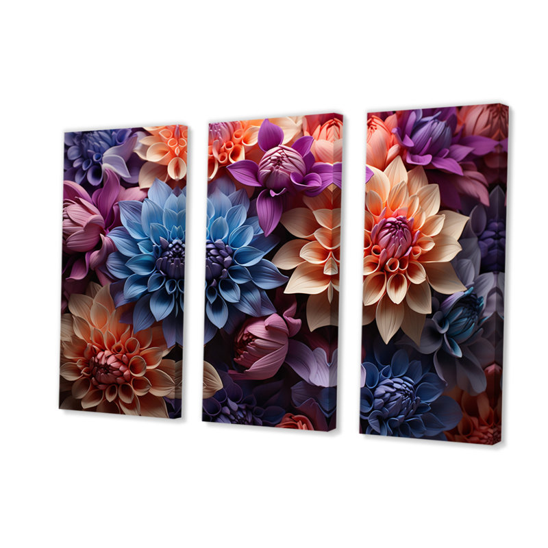 «Dahlia Field Vibrant Composition I», impression de 3 pièces, H 28 po x l 36 po x P 1 po, Wrapped Canvas