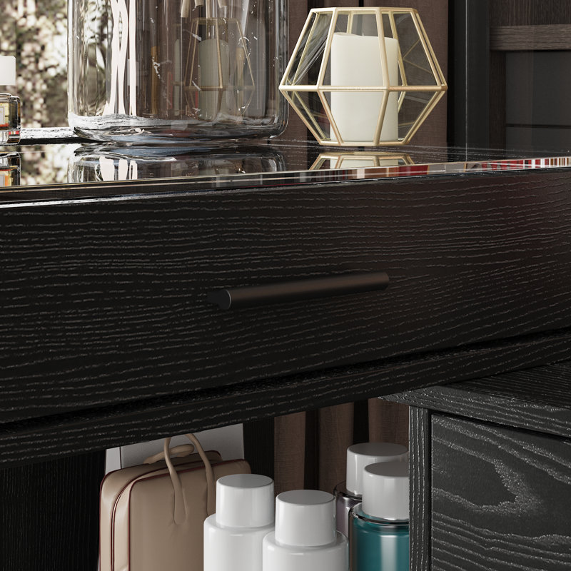 Makeup Vanity Table With Extendable Side Cabinet
