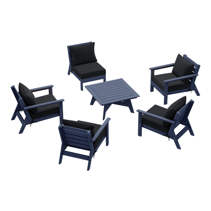 Ensemble de conversation à assise profonde 6 pièces, Noir, noir, noir, noir, Marine