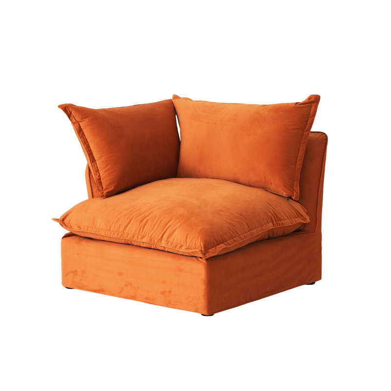 Fairford Right-Armed Upholstered Linen Velvet Slipcovered Chair, Orange Velvet