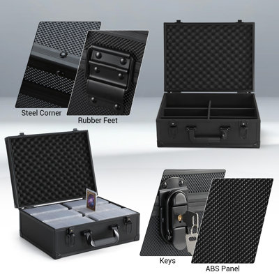 Étui de rangement pour cartes à collectionner en aluminium noir avec poignée de transport, boîte de voyage rigide verrouillable pouvant contenir des plaques de cartes magnétiques PSA CCG, organisateur de protection robuste pour sports et cartes de collection TCG