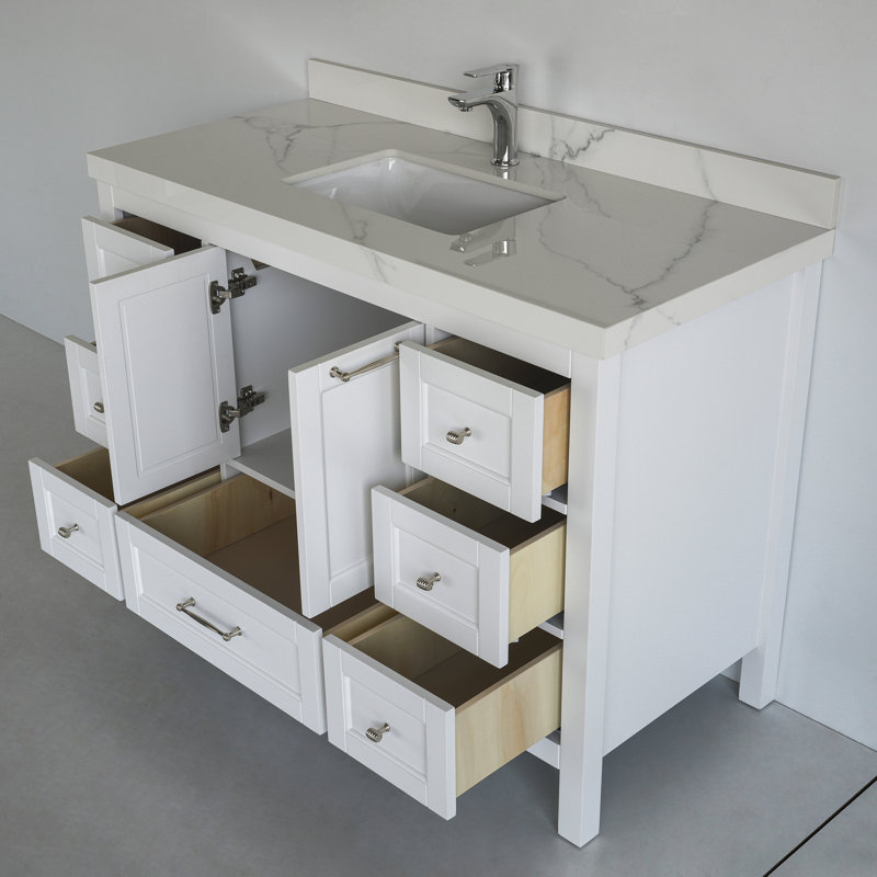 Meuble-lavabo simple 48 po avec plateau en céramique Selena, Blanc
