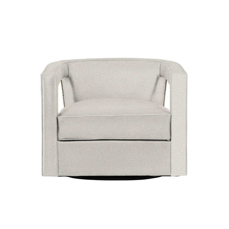 Alana 32.5'' Wide Swivel Barrel Chair, Brass, White 5555-000