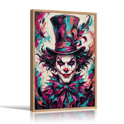 Art mural sur toile clown avec chapeau haut de forme et nœud papillon en bleu sarcelle et rose