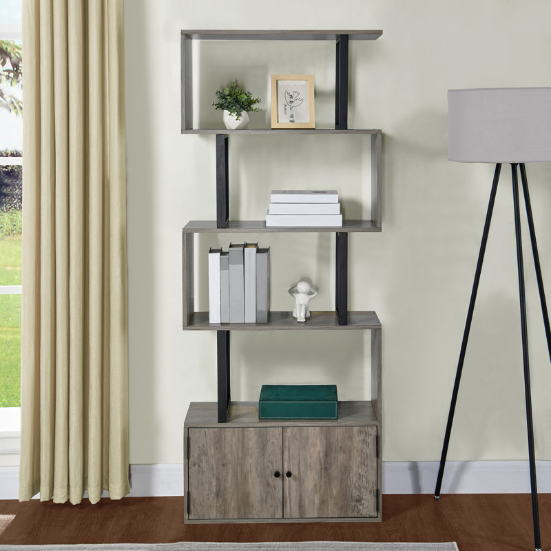 Urbain 174.5cm H x 70cm W Geometric Bookcase, Grey/Black