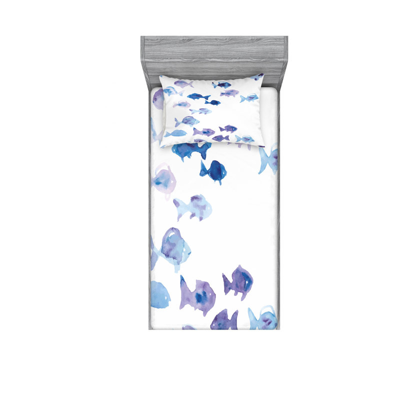 Ensemble de draps Little Fishes Ocean, Ensemble de draps pour lit simple avec drap-housse, Petits poissons d'océan