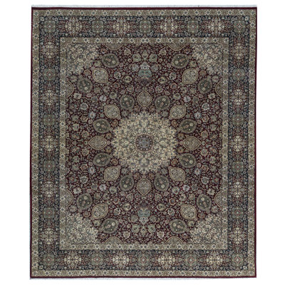 Tapis rouge et bleu noué à la main de haute qualité