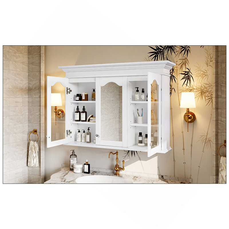 Armoire à pharmacie 40 "avec miroir, armoire de rangement pour salle de bain avec porte miroir et tablettes, armoire de salle de bain murale avec portes en verre
