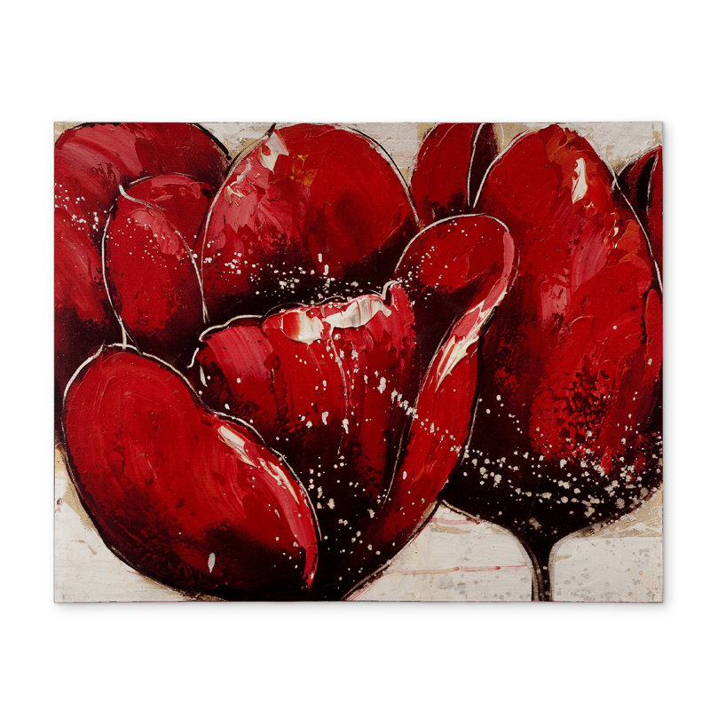 Napperon rouge avec tulipes rouges | Décor floral brun en polyester