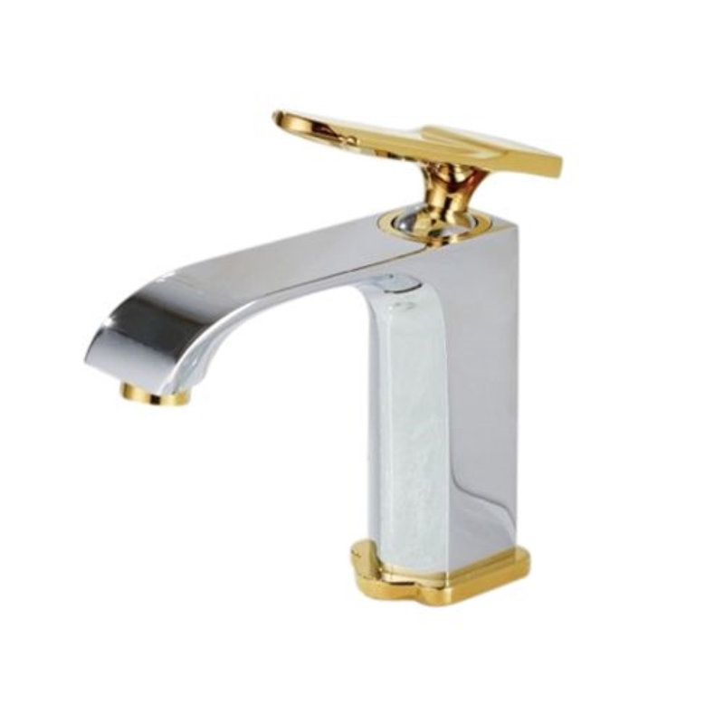 Robinet de lavabo de salle de bain chromé Juno Rome avec poignée dorée, Laiton