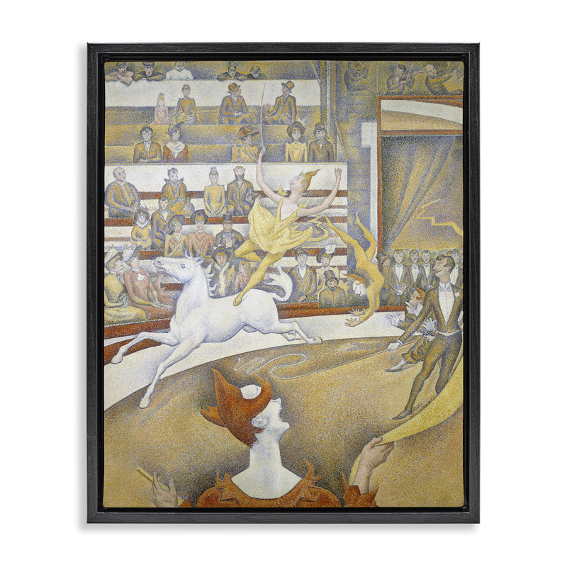 "Classic Seurat Circus", art mural sur toile, Cadre flottant noir de jais, H 21 po x l 17 po