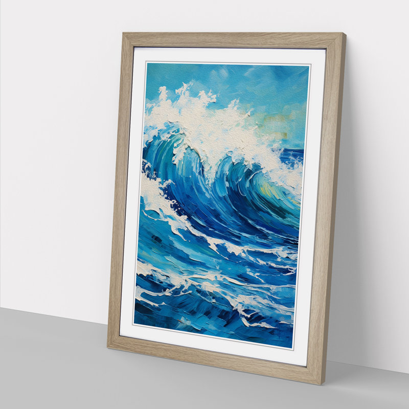 Ocean Expressionism - Single Picture Frame Print on Wood, Oak Framed, 34cm H x 25cm W x 2cm D