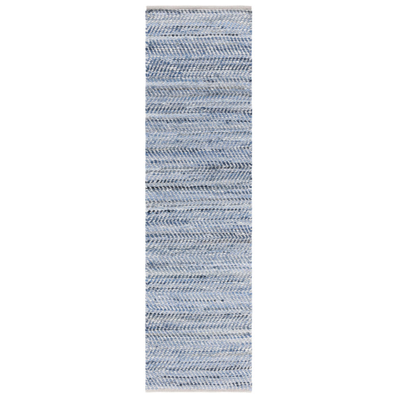 Denisia Flat Weave Wool/Cotton Chevron Rug in Blue/Light Gray, Runner 2'3" x 8'