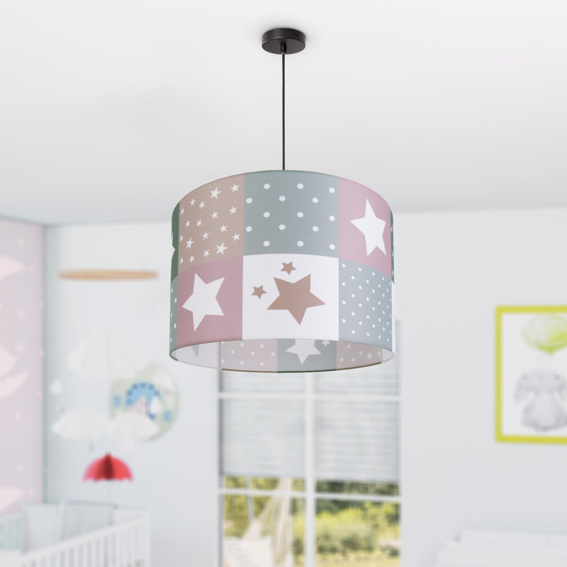 Drum pendant lamp 1-light Caton, 27cm H x 45.5cm W x 45.5cm D, Pink/Grey/Green/White, Black