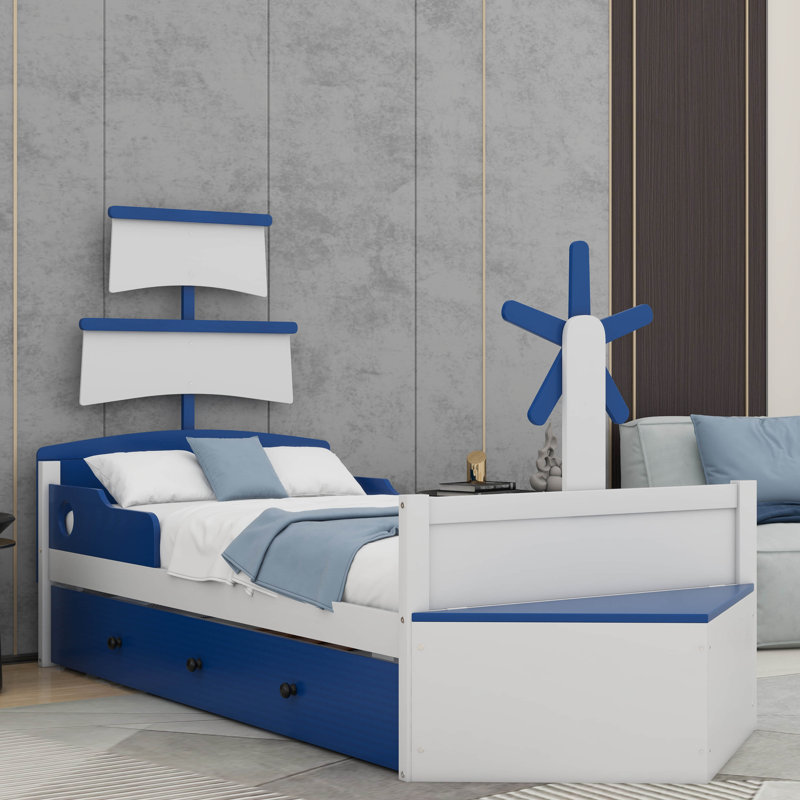 Lit plateforme simple en forme de bateau Ayanle, Bleu