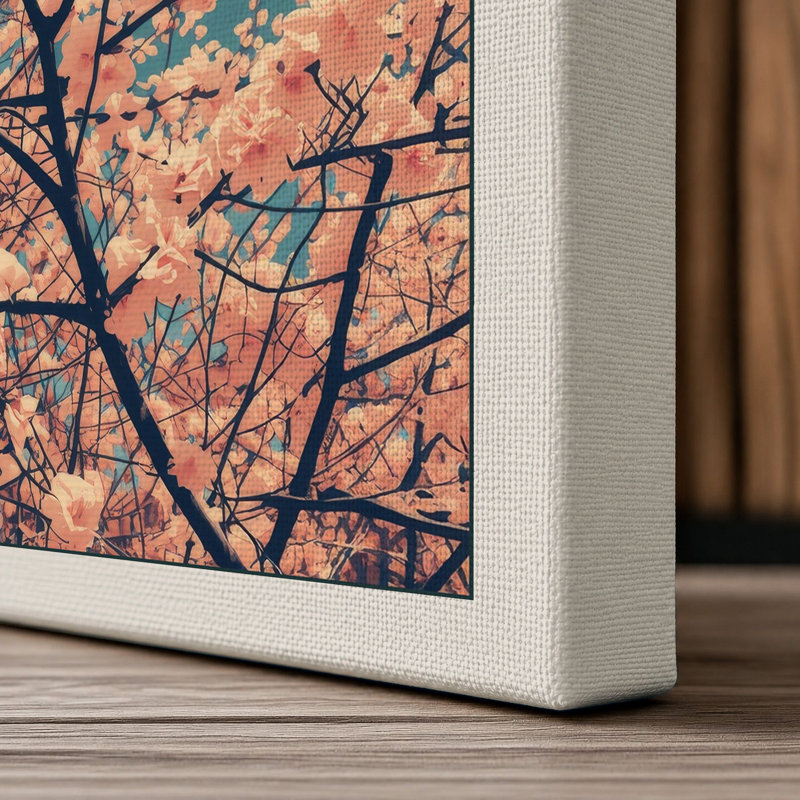 Moonlit Cherry Blossom Botanical - Wrapped Canvas, 30x20 - 76.2 x 50.8 cm, Cream Border
