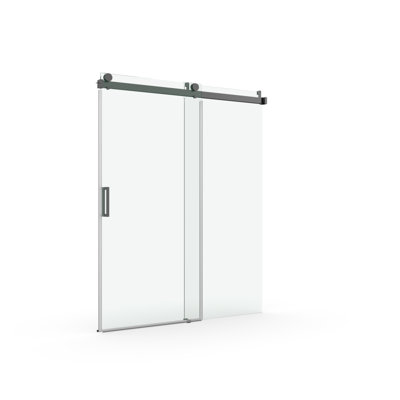 56"  60" W X 76" H Frameless Softclosing Single Sliding Shower Door, 3/8" (10Mm) Tempered Glass With Easycleaning Coating, Matte Black 22D0160MB