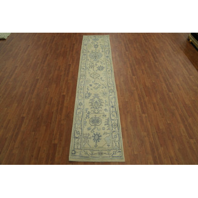 Vegetable Dye Floral Oushak Turkish Runner Rug 3x12