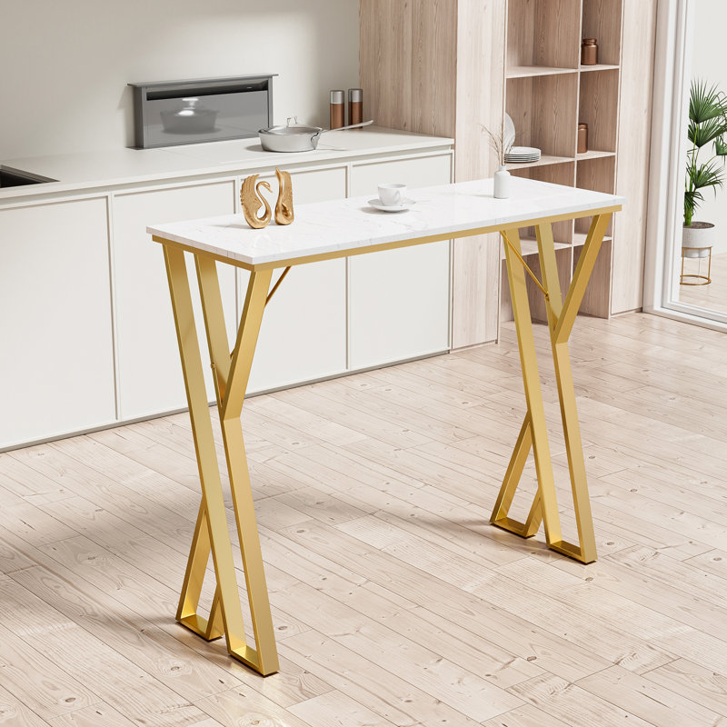 Table de bar haute moderne blanche 47 "avec double piédestal doré