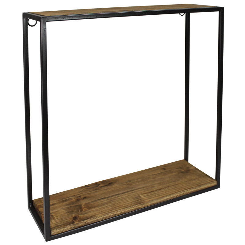 Tablette carrée en bois et métal, H 14 po x l 14 po x P 4,5 po