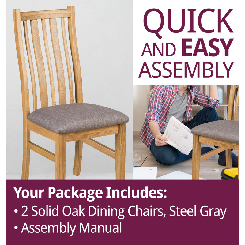 Sorrento 47cm H Fabric Upholstered Slat Back Side Chair, Steel Grey