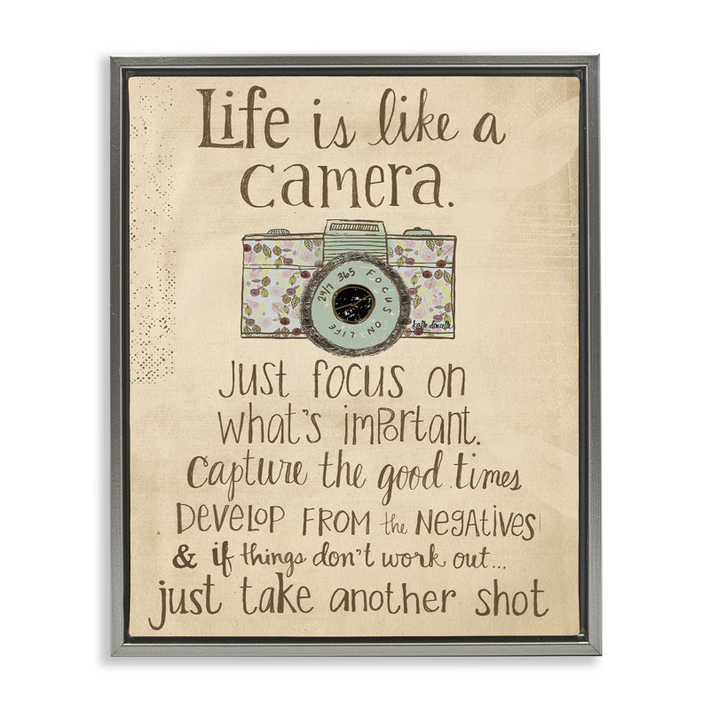 «Life Is Like A Caméra», art mural encadré sur toile flottante à grain brun par Katie Doucette mwp-144, H 31 po x l 25 po