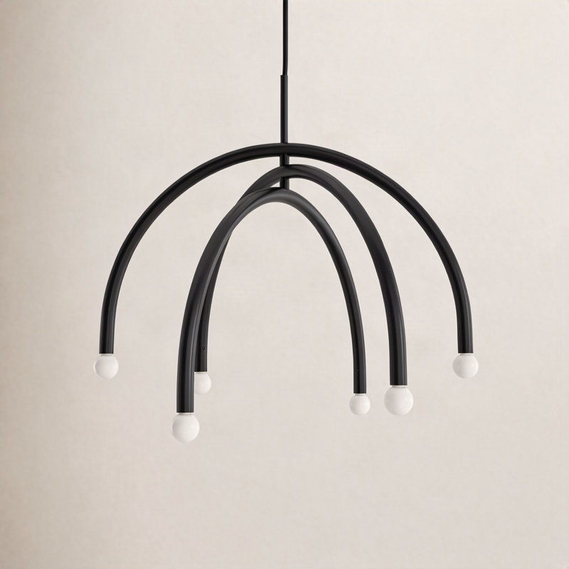 Yula 6-Light Chandelier in Matte Black, Matte Black, E12/Candelabra, No