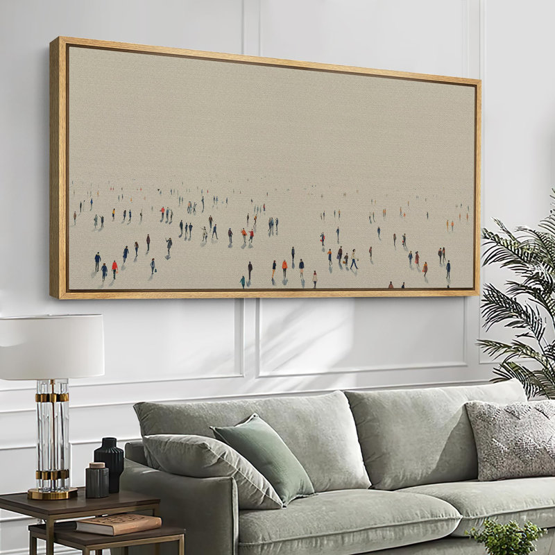 Foule piétonne minimaliste, scène d'art moderne, H 30 po x l 60 po, Natural