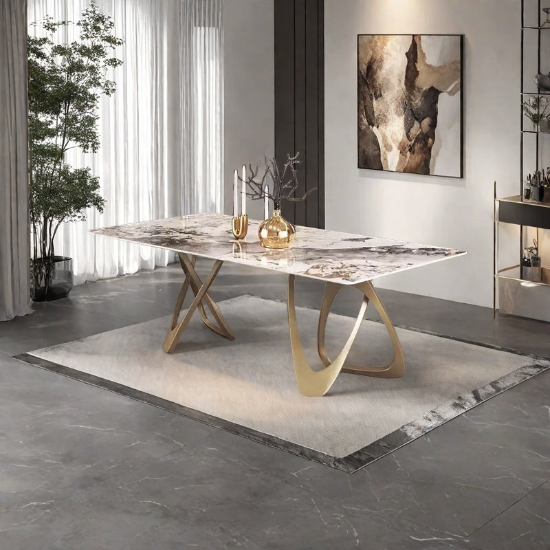 Everly Quinn Modern Sintered Stone Dining Table with Metal Fram | Wayfair