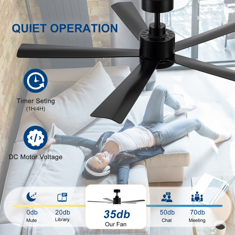 Raguel 52" 5-Blade Downrod Ceiling Fan with LED Light and Remote Control, Matte Black