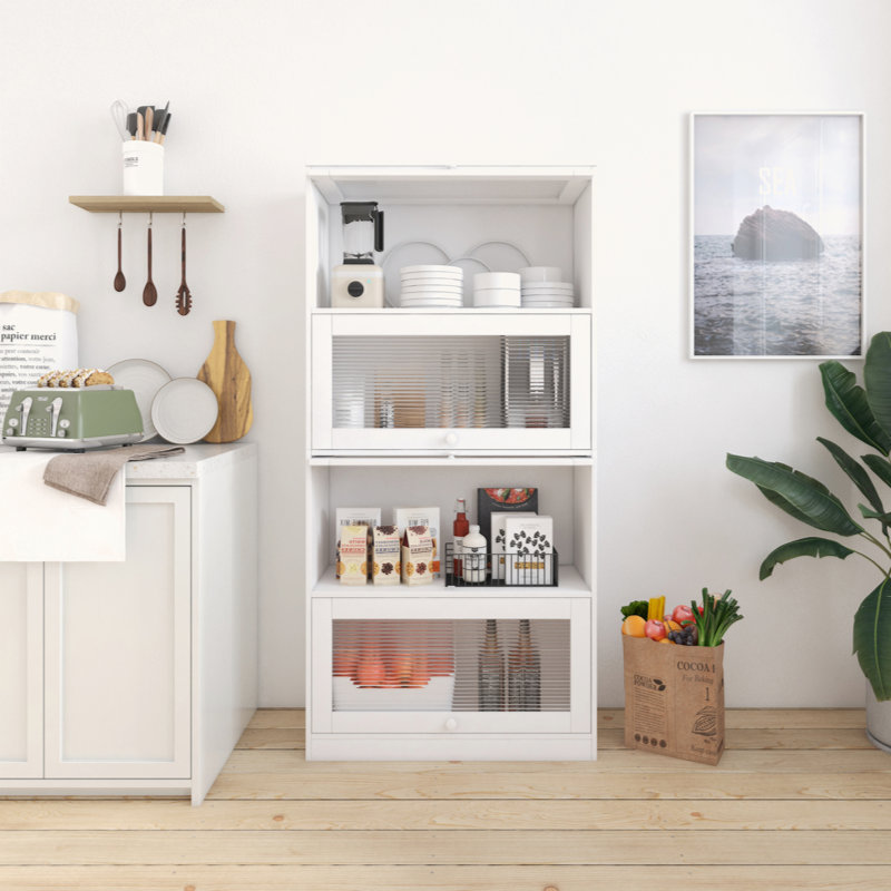 Bookcase Contemporary Closed Back Glass Doors Office Storage Cabinet,Sideboard,Bookcase,Book Shelf, White