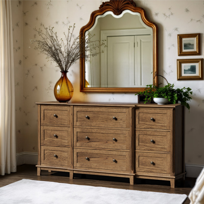 9 Drawer 63" W Solid Wood Dresser, Nature
